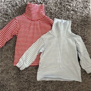 Kids Striped Turtleneck Shirt Set - Red and Blue